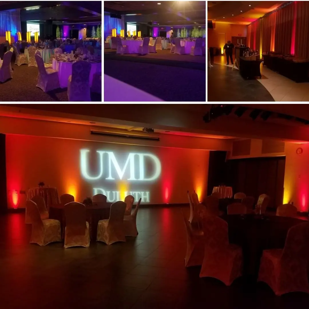 UMD Kirby Ballroom with lighting by Duluth Event Lighting.