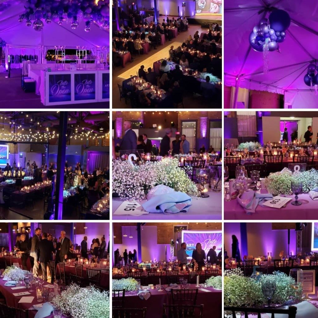 Lavender and purple up lighting by Duluth Event Lighting at the Garden for a fundraiser.
