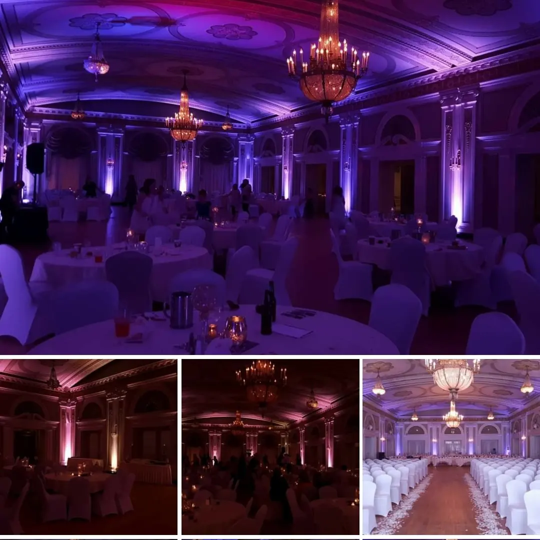 Greysolon Ballroom wedding lighting by Duluth Event Lighting.