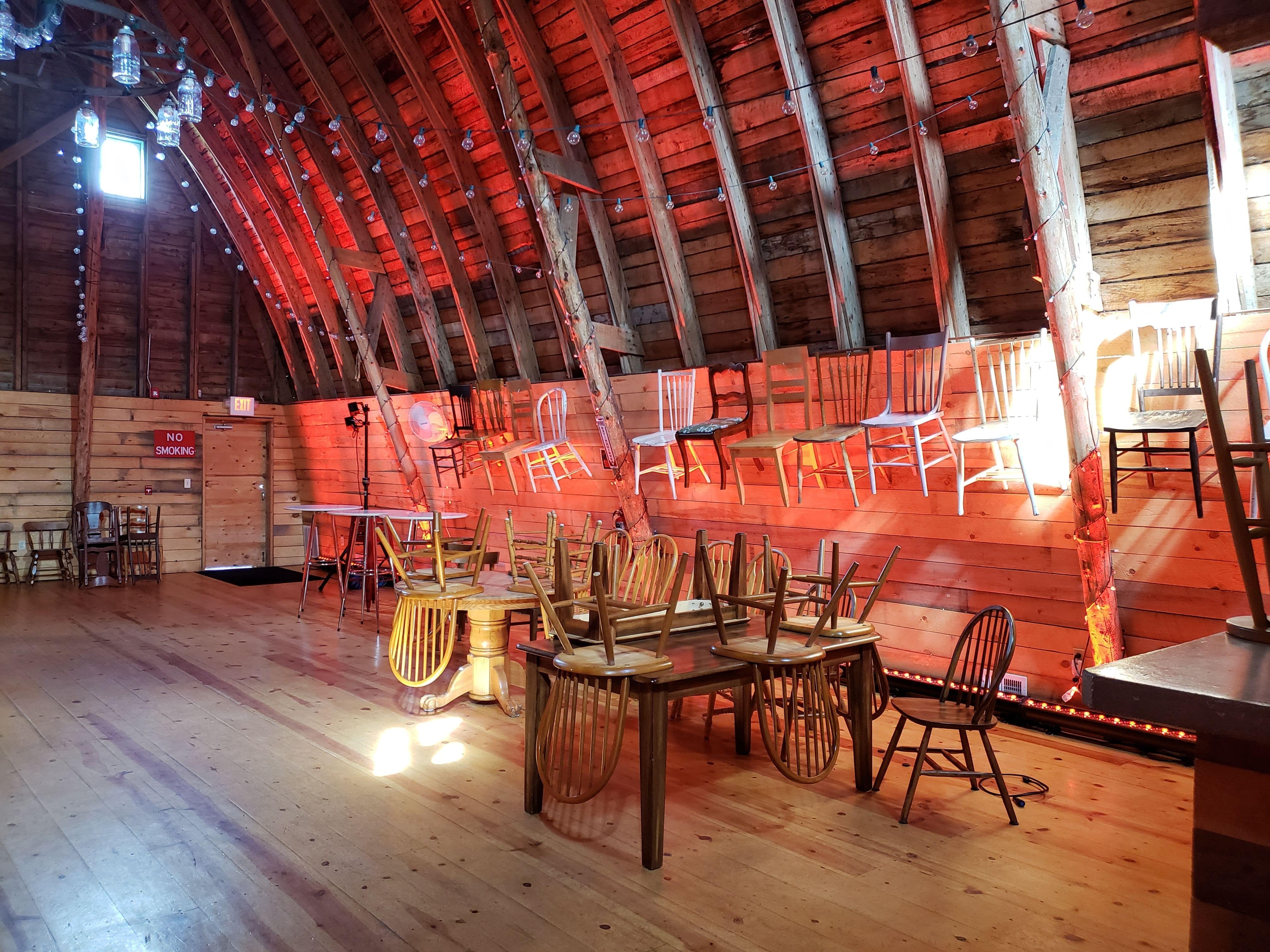 Red full wall lighting at the Brule River Barn.