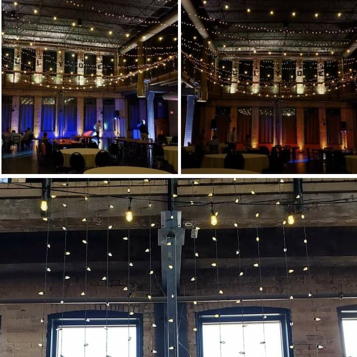 Clyde Iron Works wedding lighting by Duluth Event Lighting.