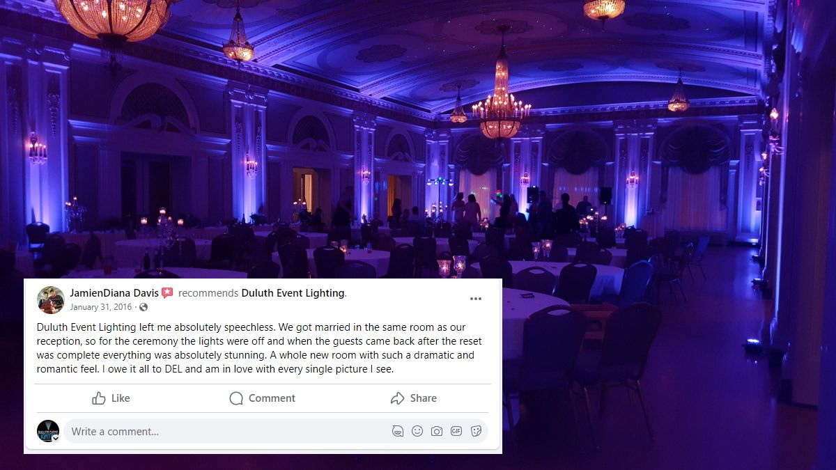 Wedding lighting at Greysolon Ballroom. Up lighting in blue.