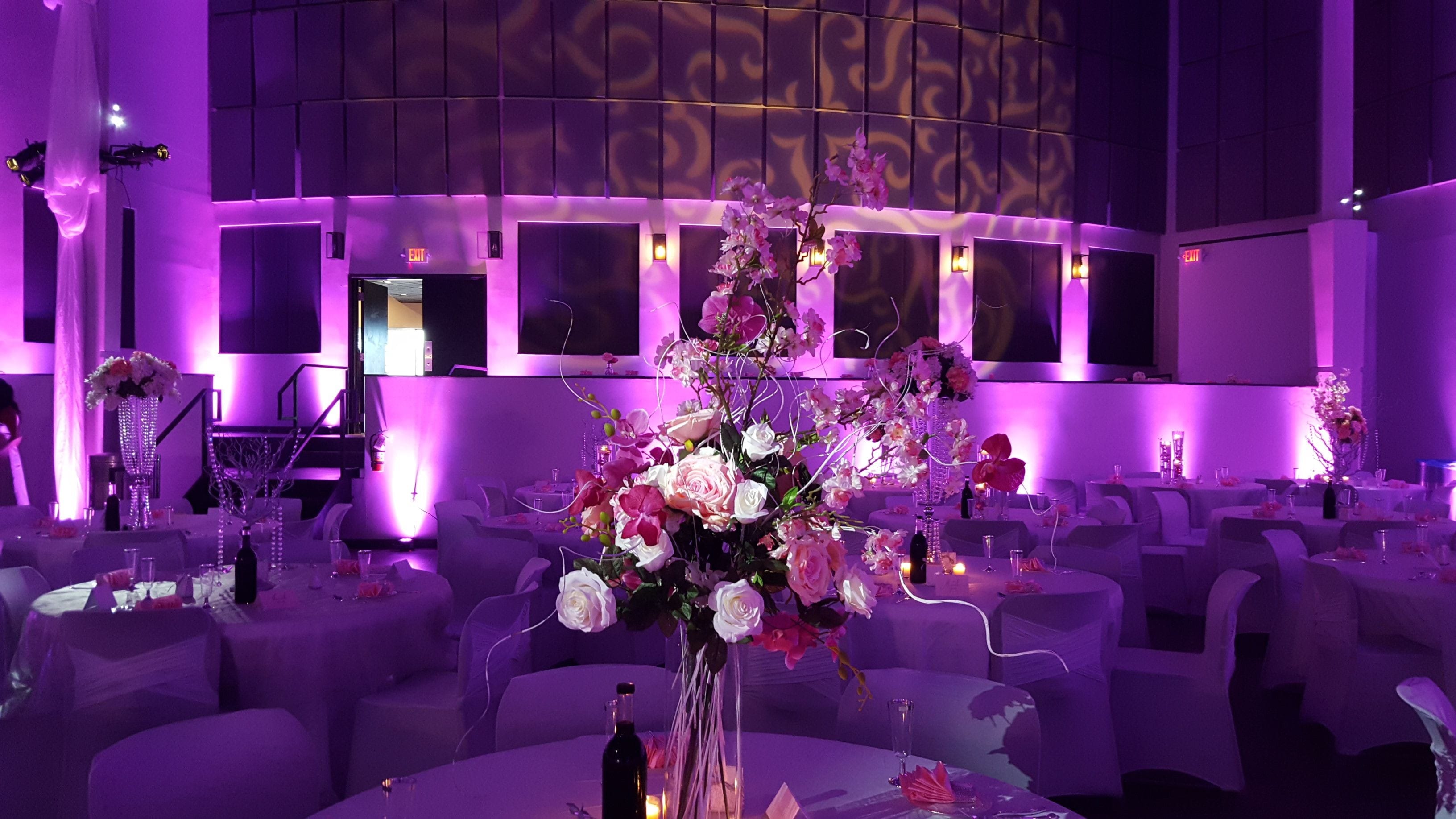 Wedding lighting at the Passion Event Center in Fridely. Up lighting in purple.