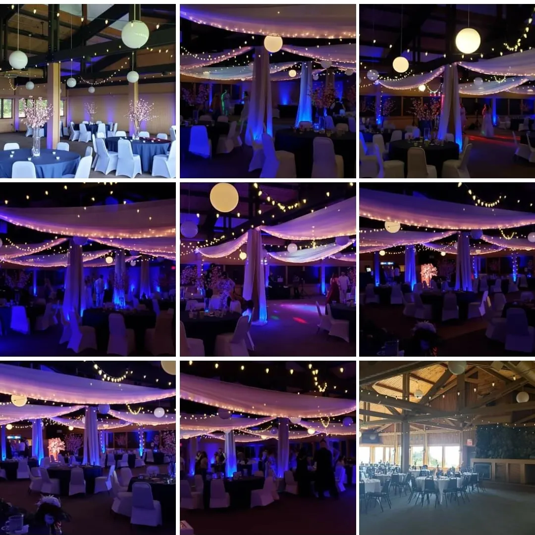 Spirit Mt wedding lighting by Duluth Event Lighting.