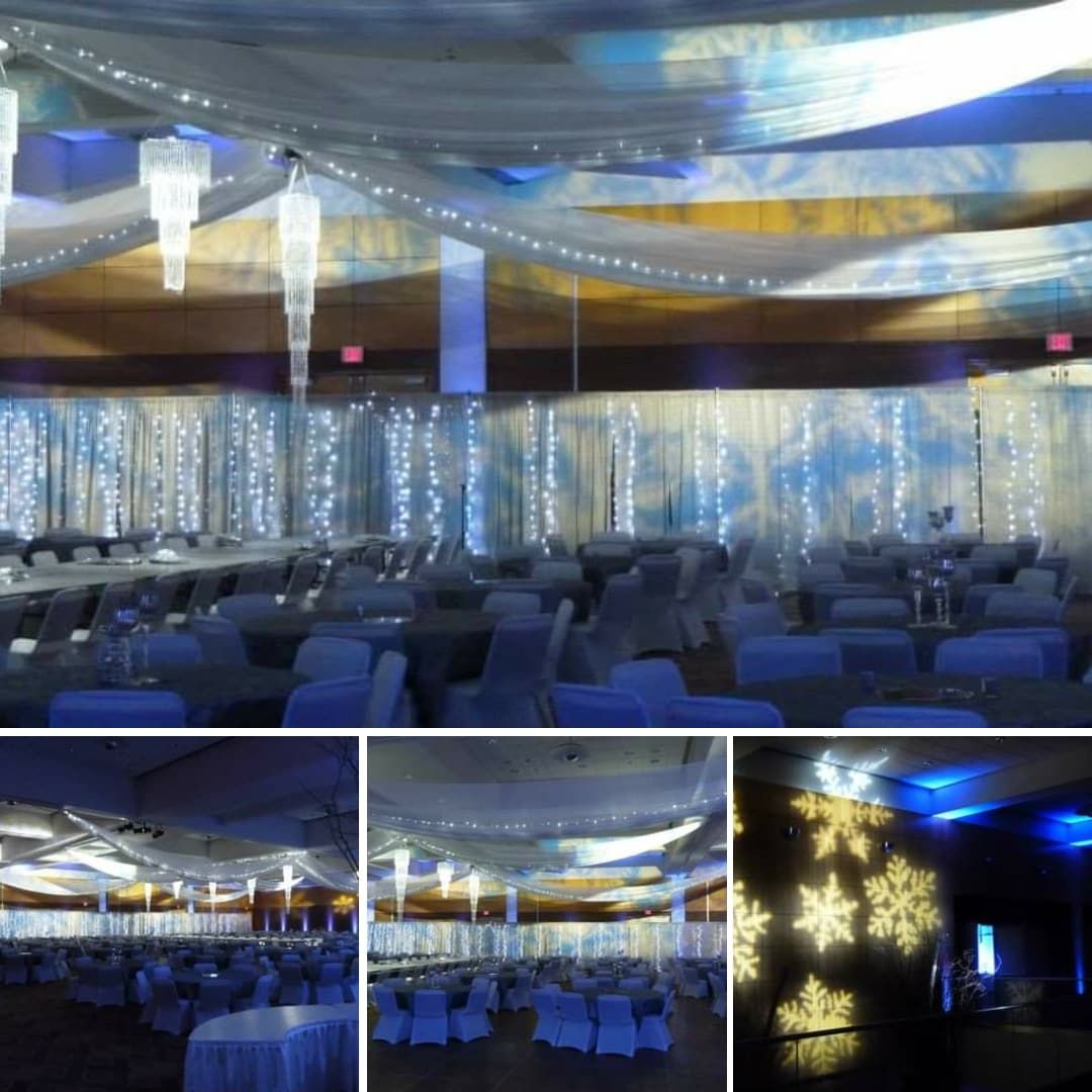 Snowflakes and cracked ice projections for a winter themed wedding lighting.