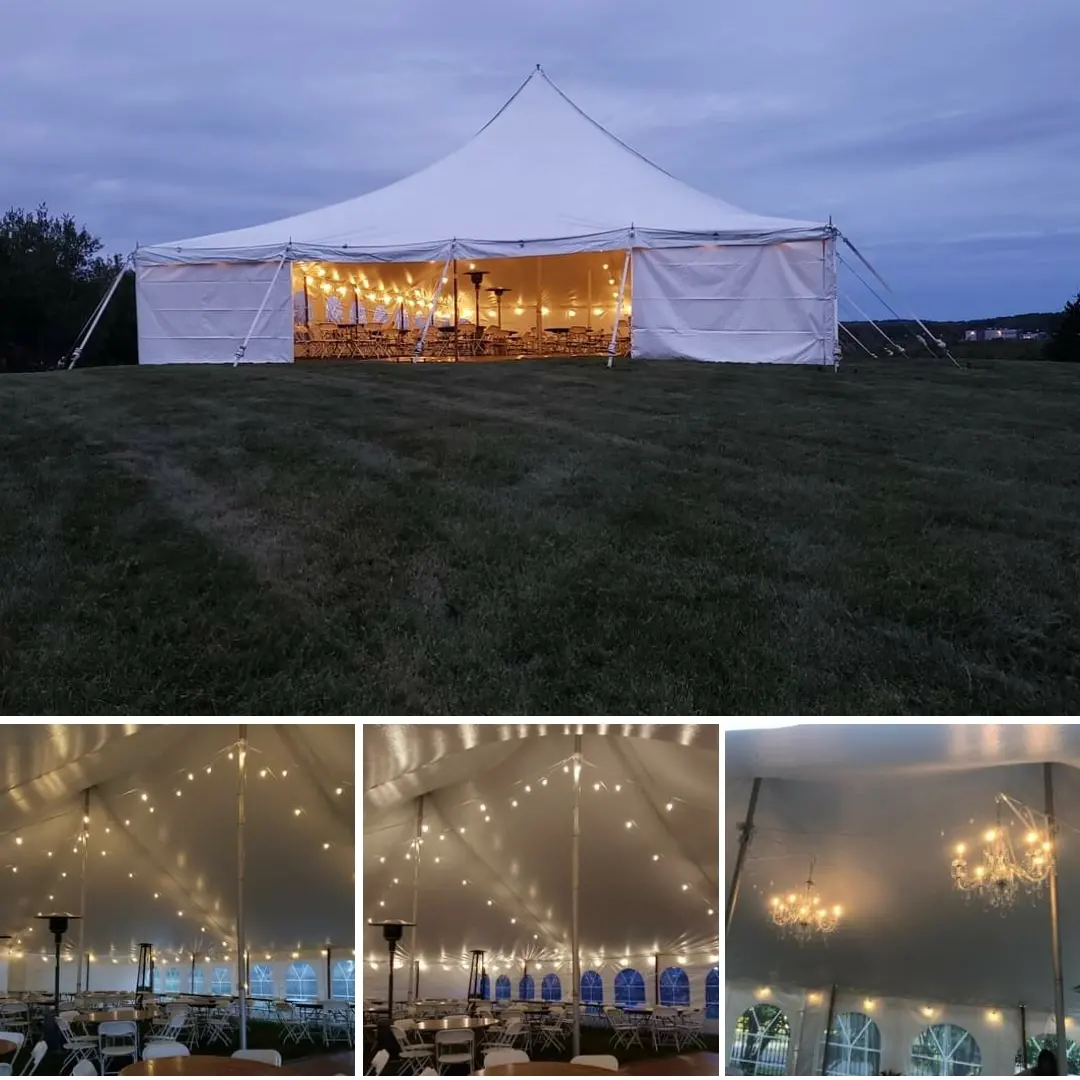 Tent wedding lighting by Duluth Event Lighting.