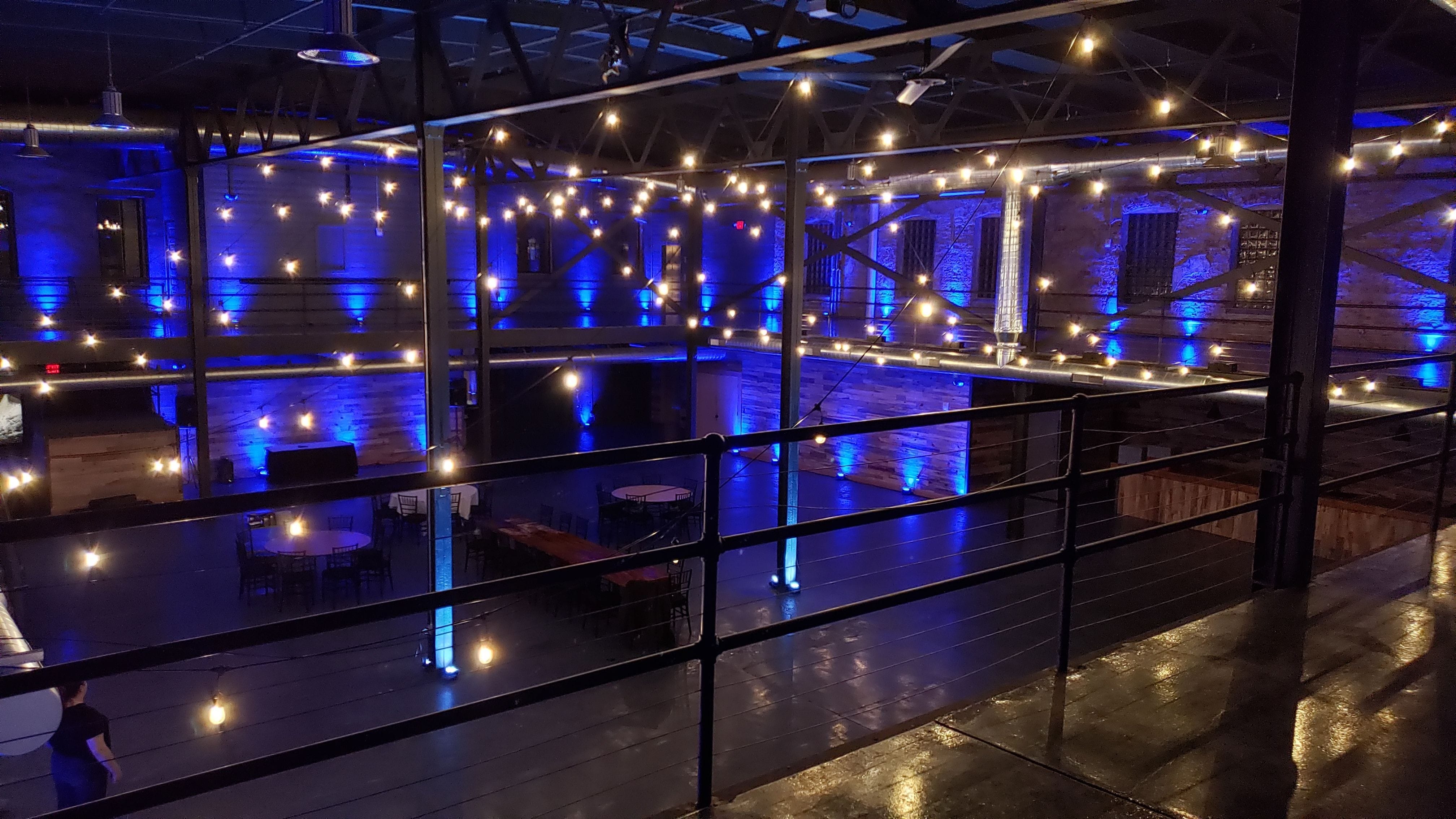 Wedding lighting at the Malting building. Up lighting in blue.