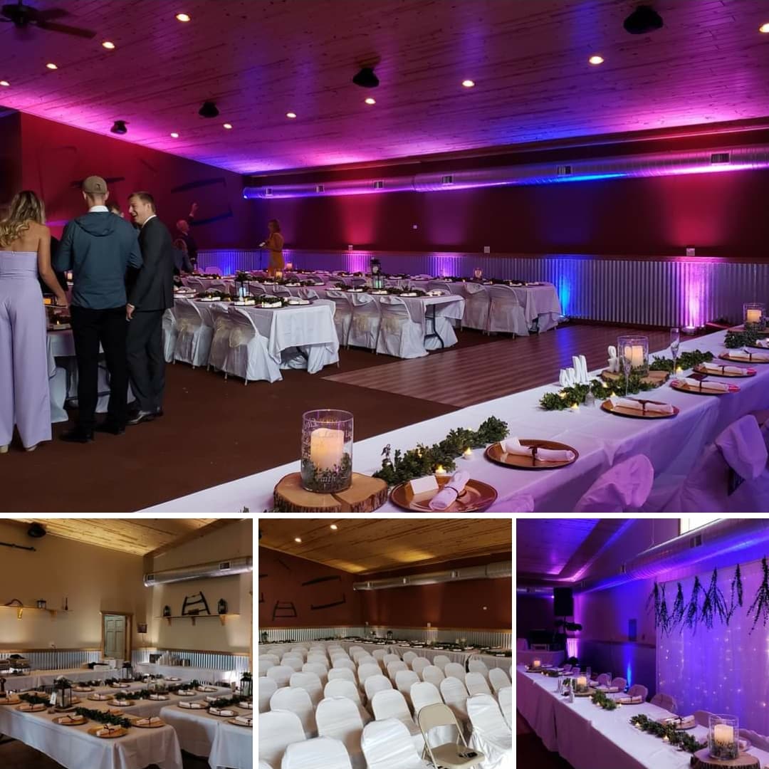 Wedding lighting at the Buffalo House by Duluth Event Lighting.
