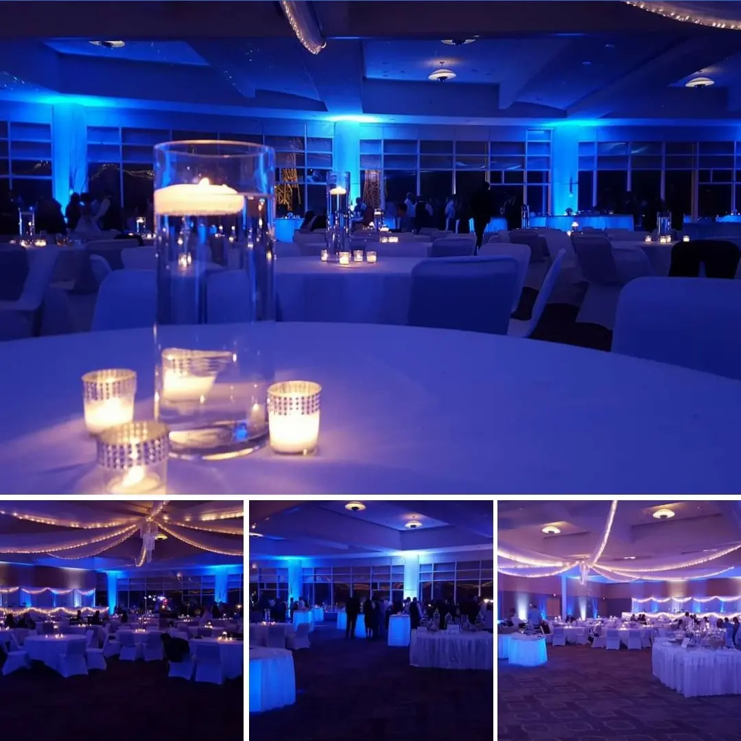 Harbor Side Ballroom wedding lighting by Duluth Event Lighting.