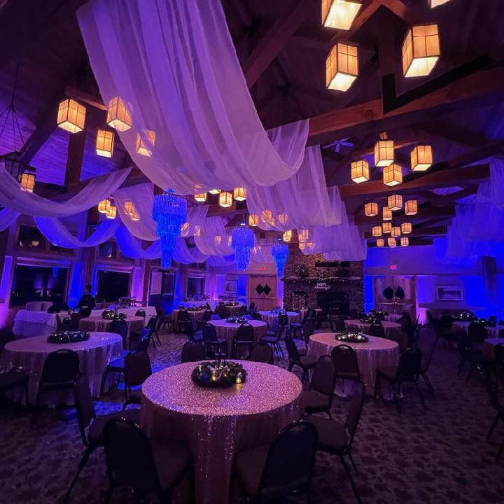 Heartwood resort in Trego with lighting by Duluth Event Lighting