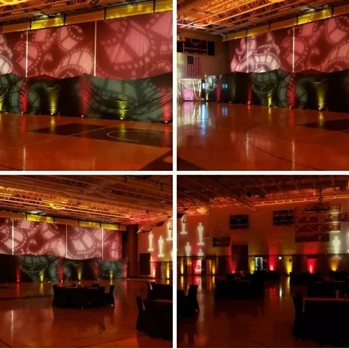 a Hollywood themed ball in the Denfeld school gym. Gobos and up lighting by Duluth Event Lighting