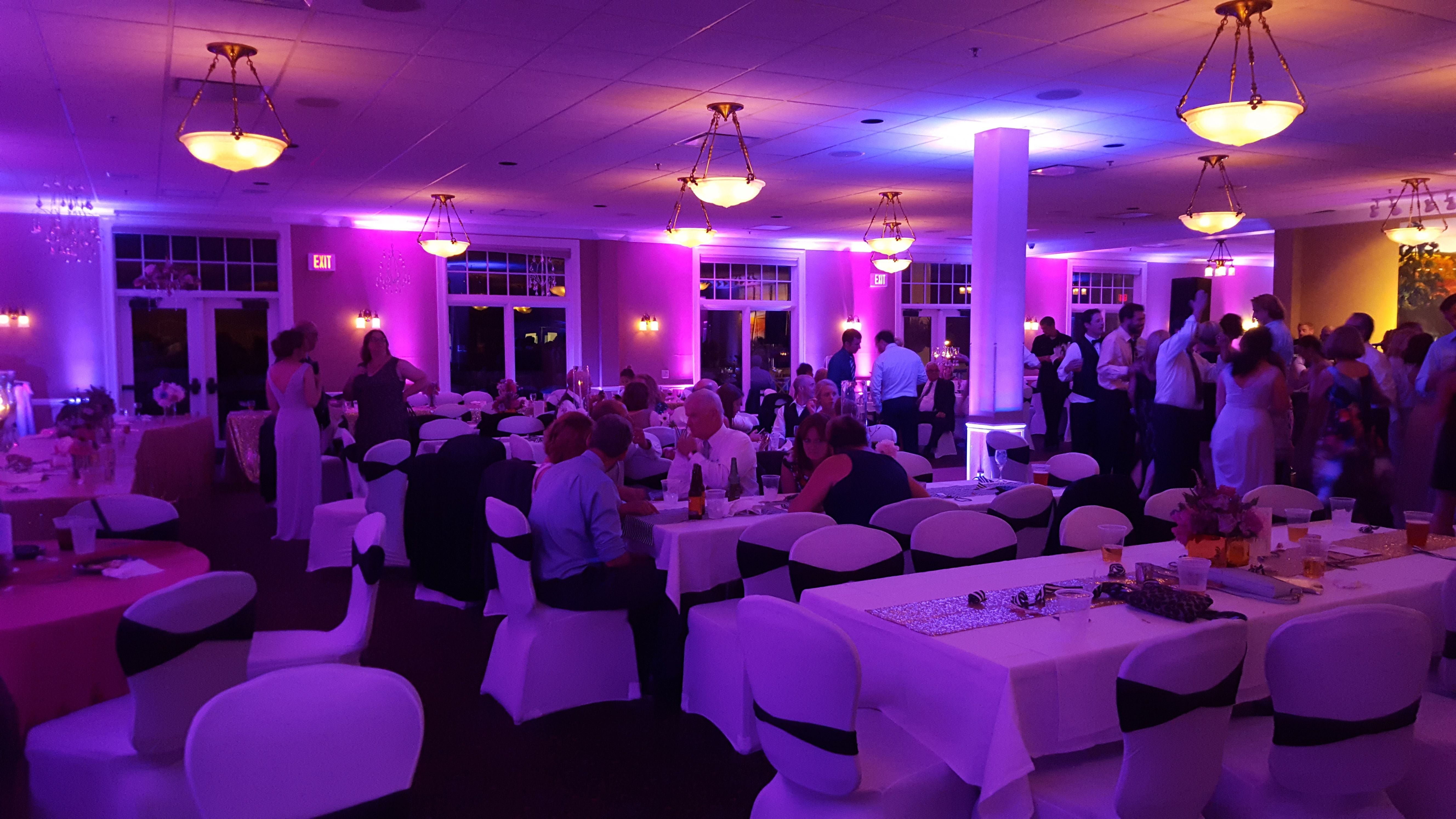 Wedding at Northland Country Club. Up lighting in two tone lavender.