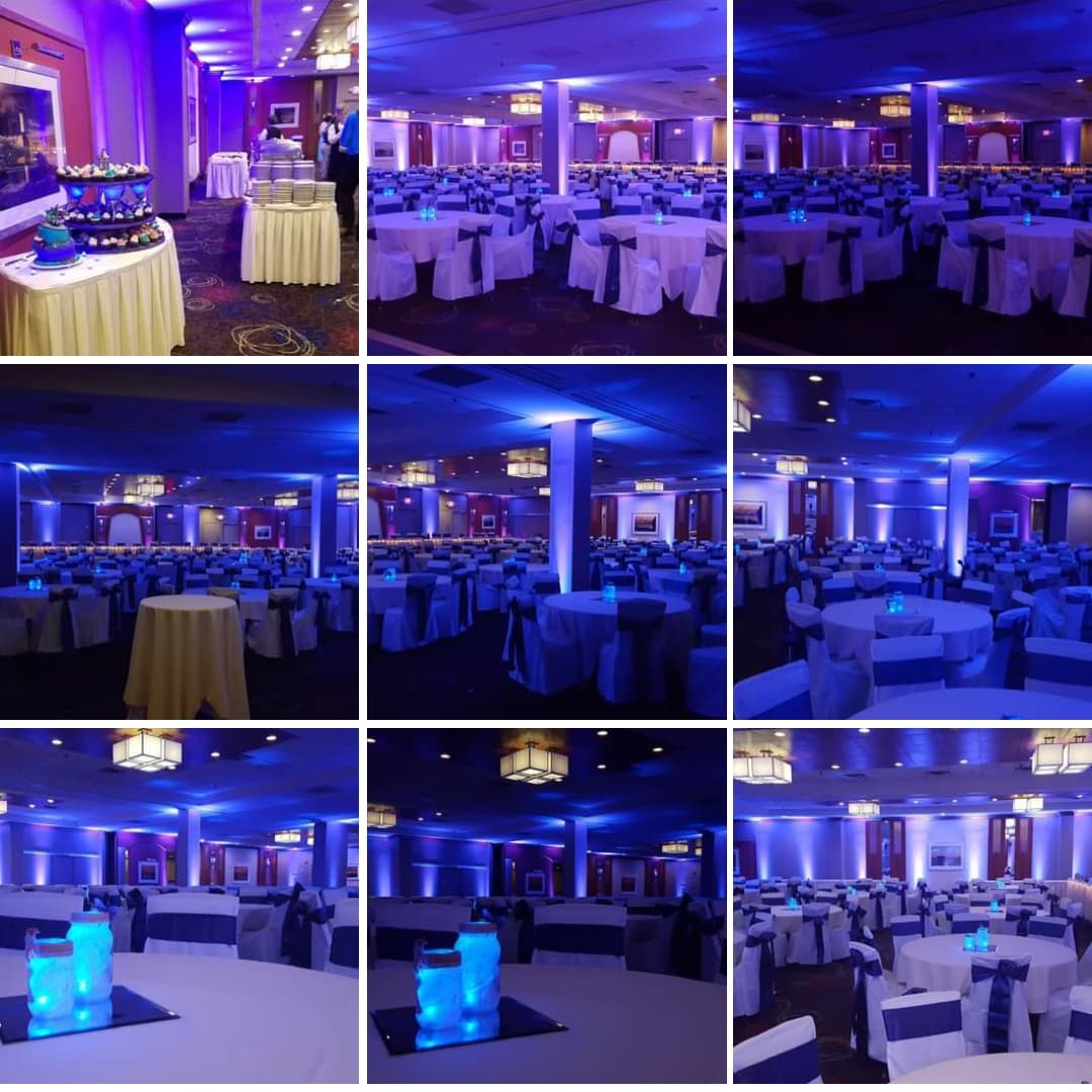 purple up lighting for a wedding at the Holiday Inn.