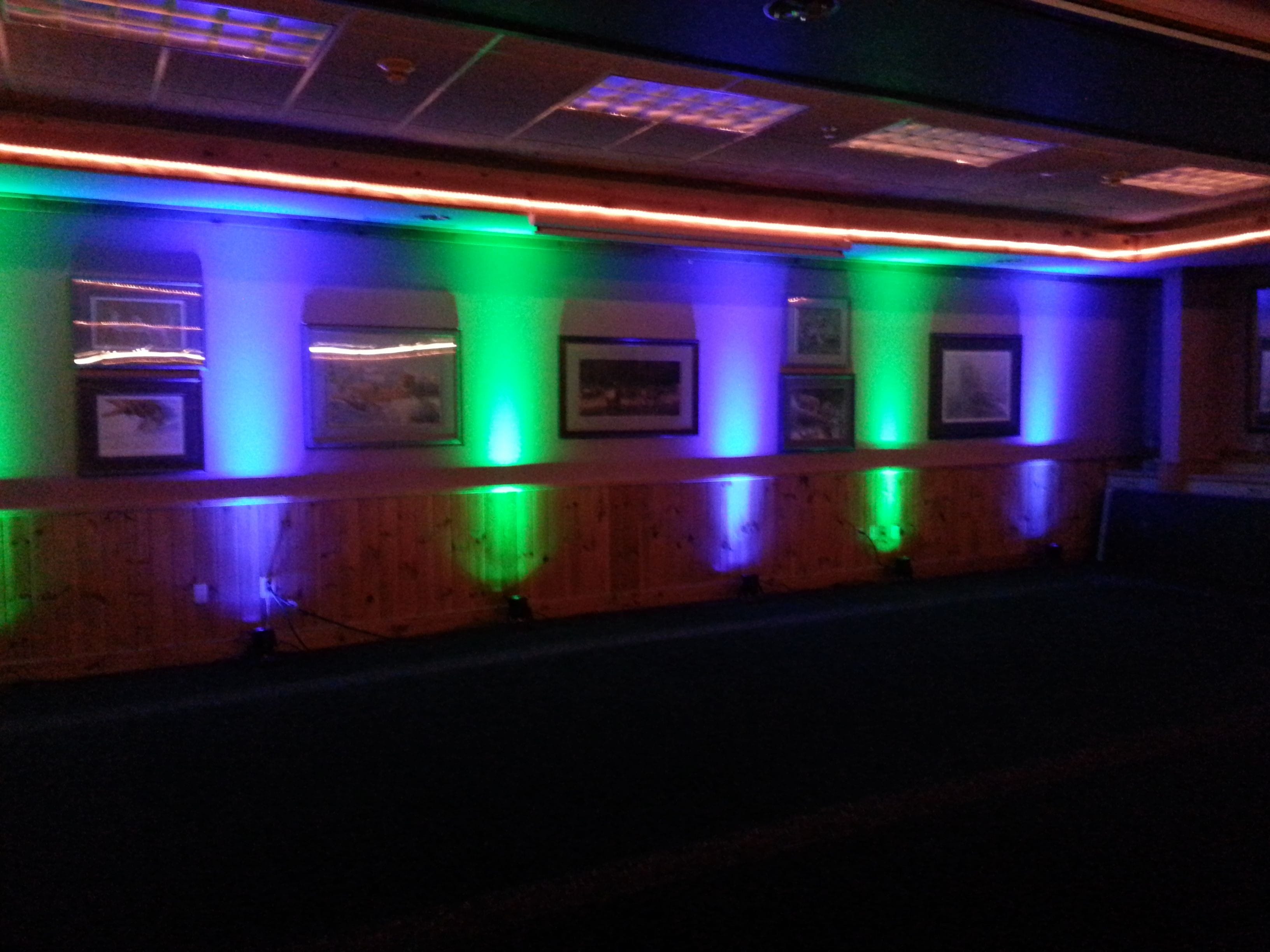 Superior Shores Resort wedding. Up lighting in blue and green.