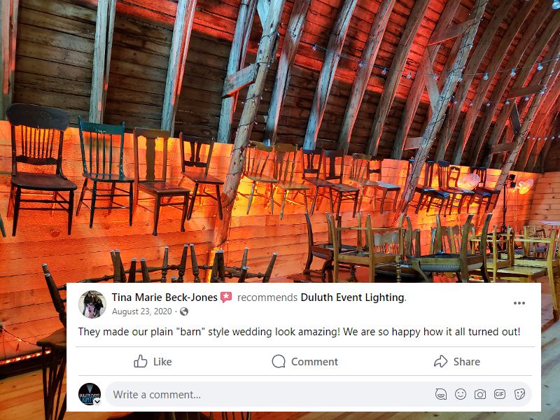 red up lighting at the Brule River Barn.