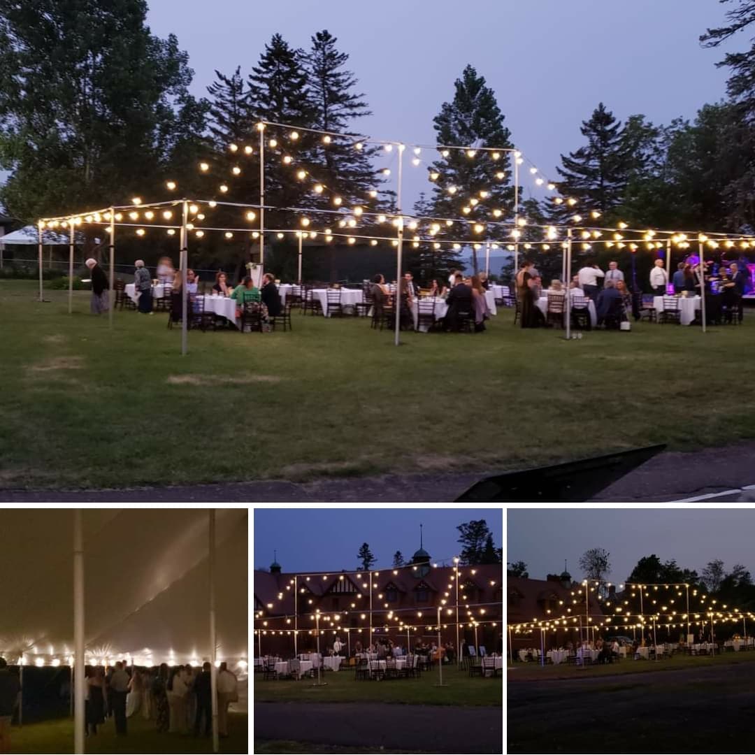 Wedding lighting with an open air bistro tent by Duluth Event Lighting.
