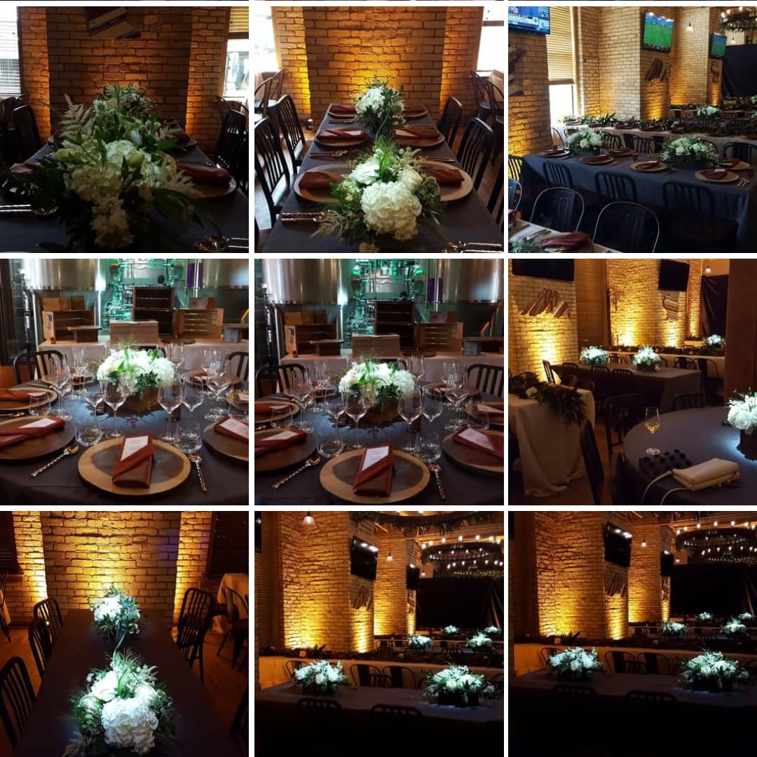 Floral centerpieces with spot lights