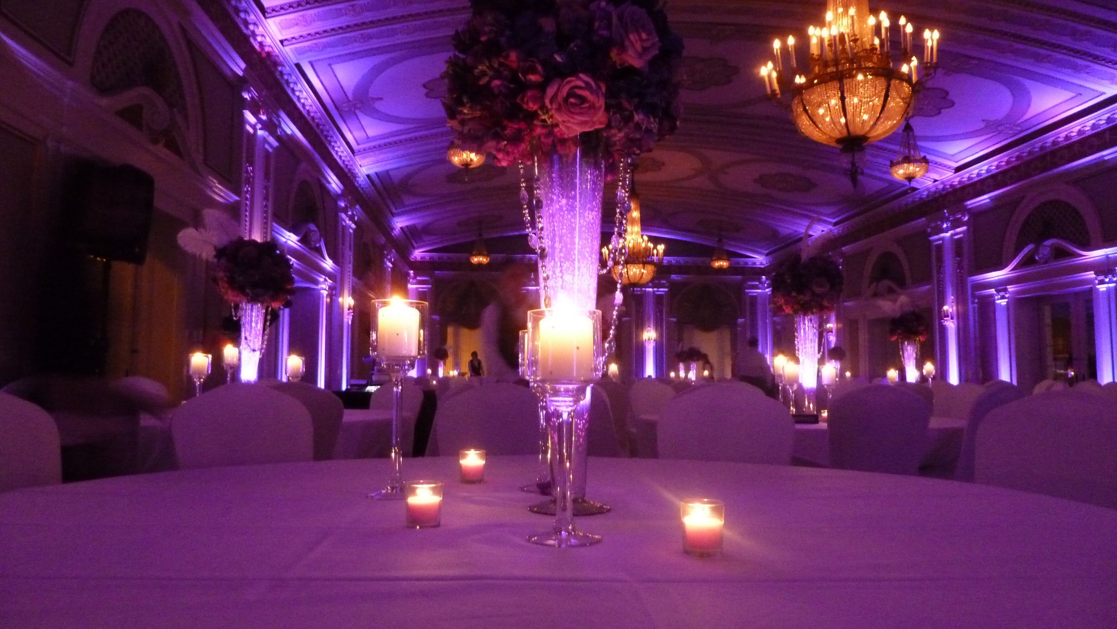 Wedding lighting in Greysolon Ballroom. Up lighting in lavender.