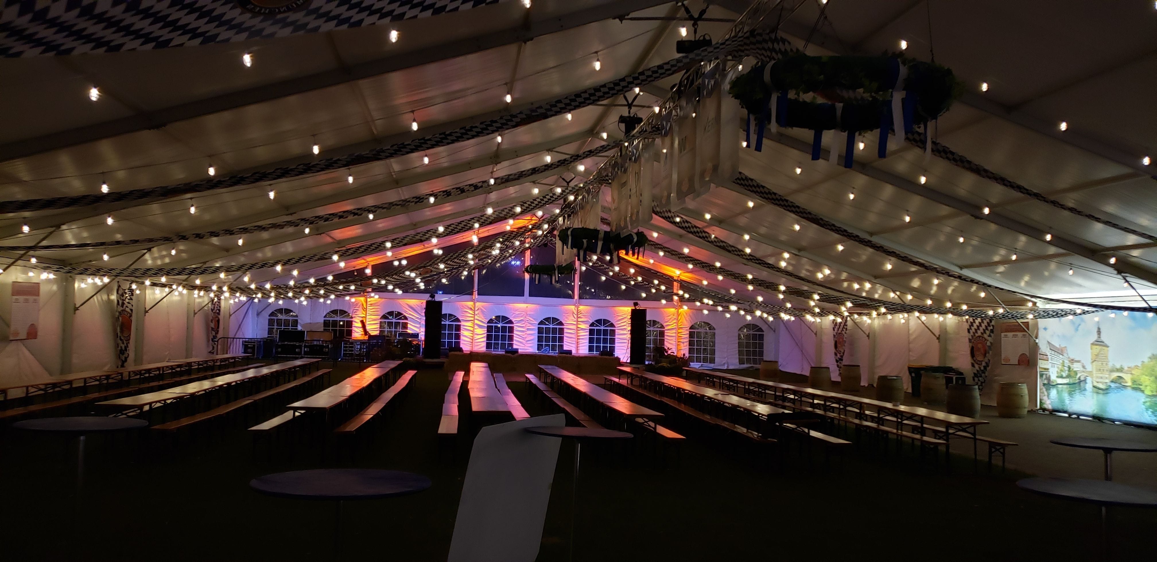 Duluth Oktoberfest tent with bistro by Duluth Event Lighting.