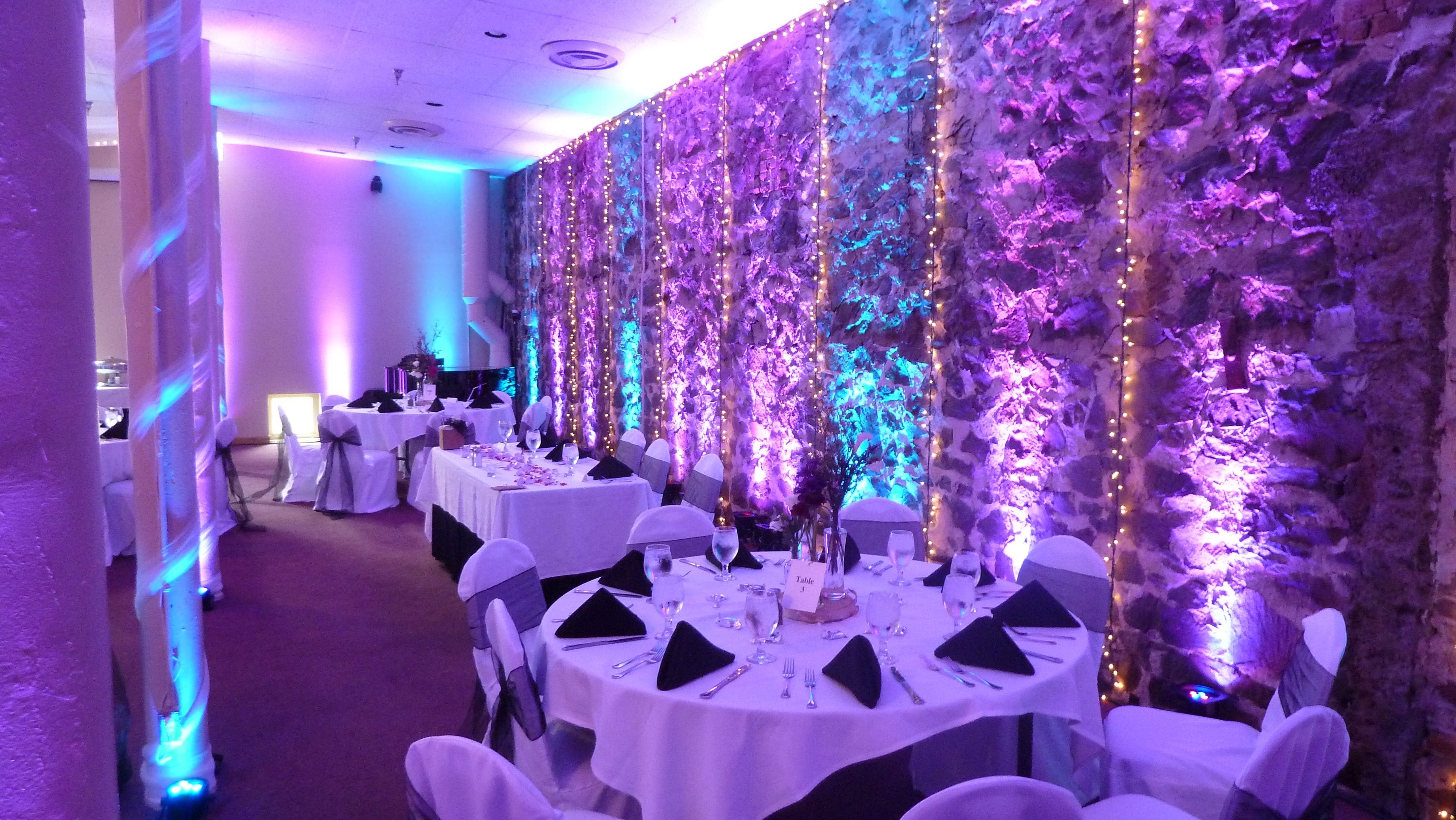 August Fitger room.
Wedding lighting in purple and teal.