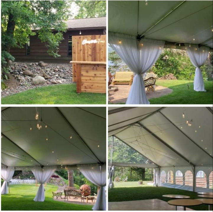 Bistro in a tent for wedding lighting by Duluth Event Lighting.