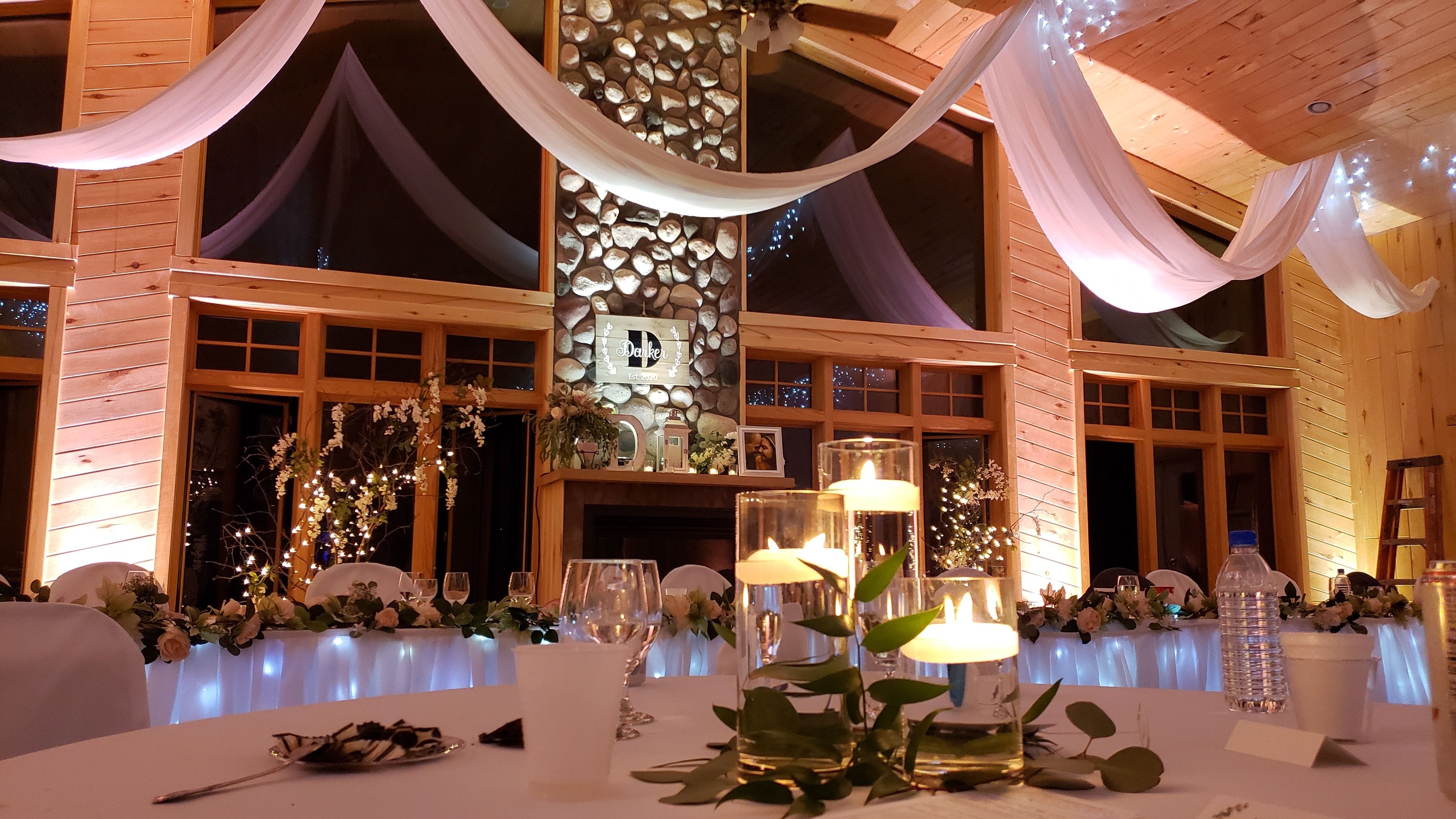 wedding lighting at the Northern Pines Event center by Duluth Event Lighting