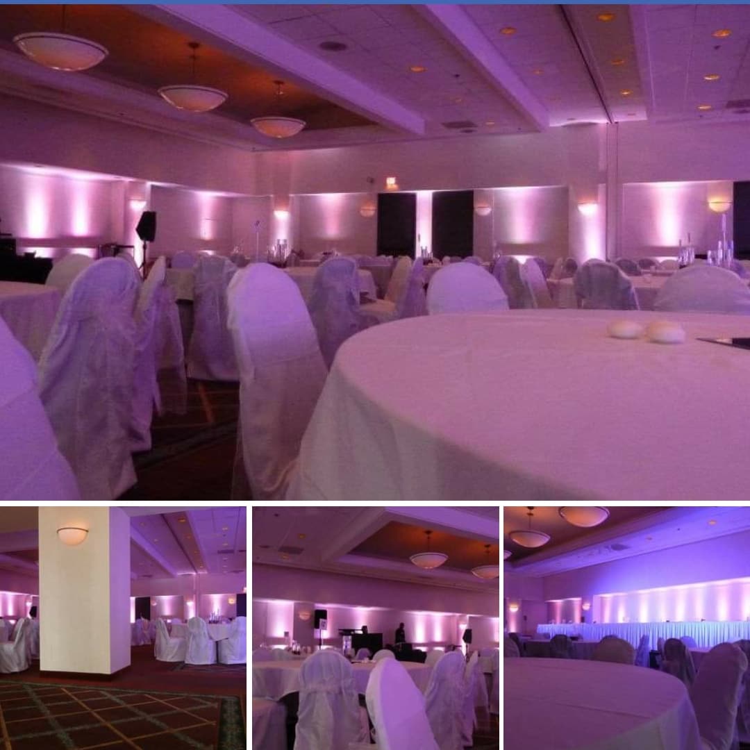 Up lighting in lavender pink at the Duluth Radisson.