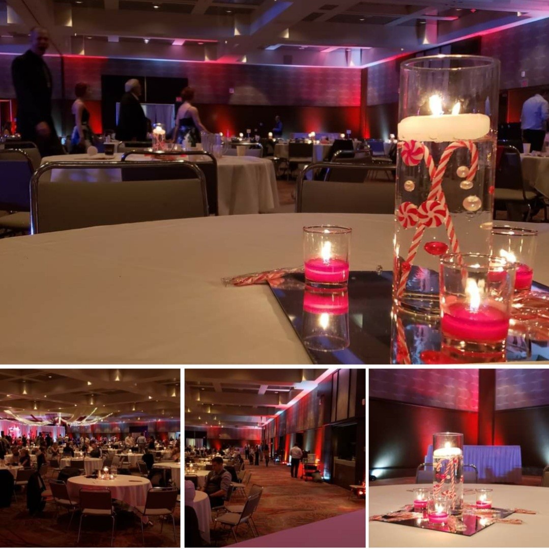 2022 Father Daughter Ball with a candy cane theme. lighting by Duluth Event Lighting