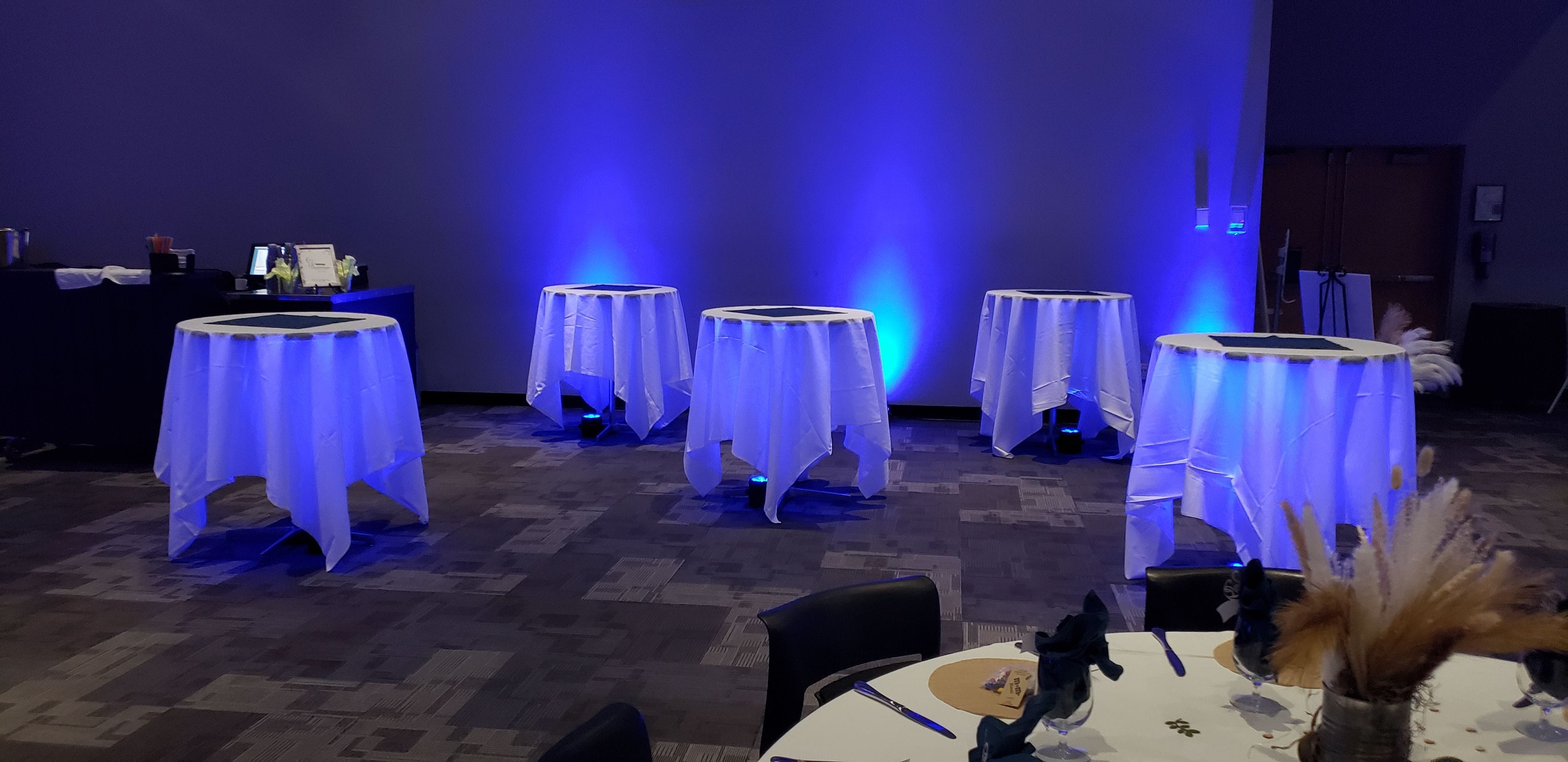 Wedding lighting at Black Bear Casino by Duluth Event Lighting. Up lighting in blue.