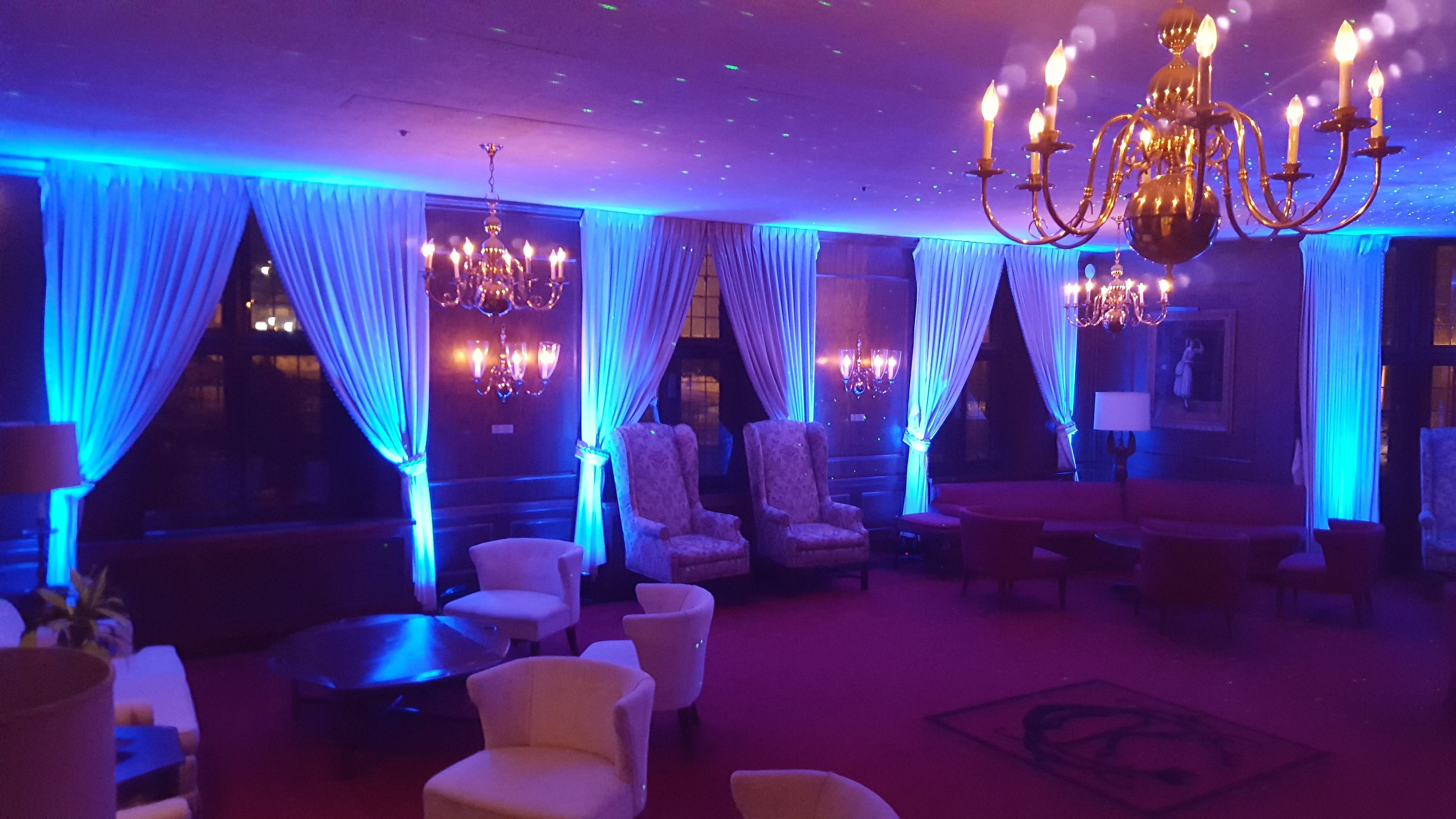 Wedding lighting at the Kitchi Gammi Club. Up lighting in blue.