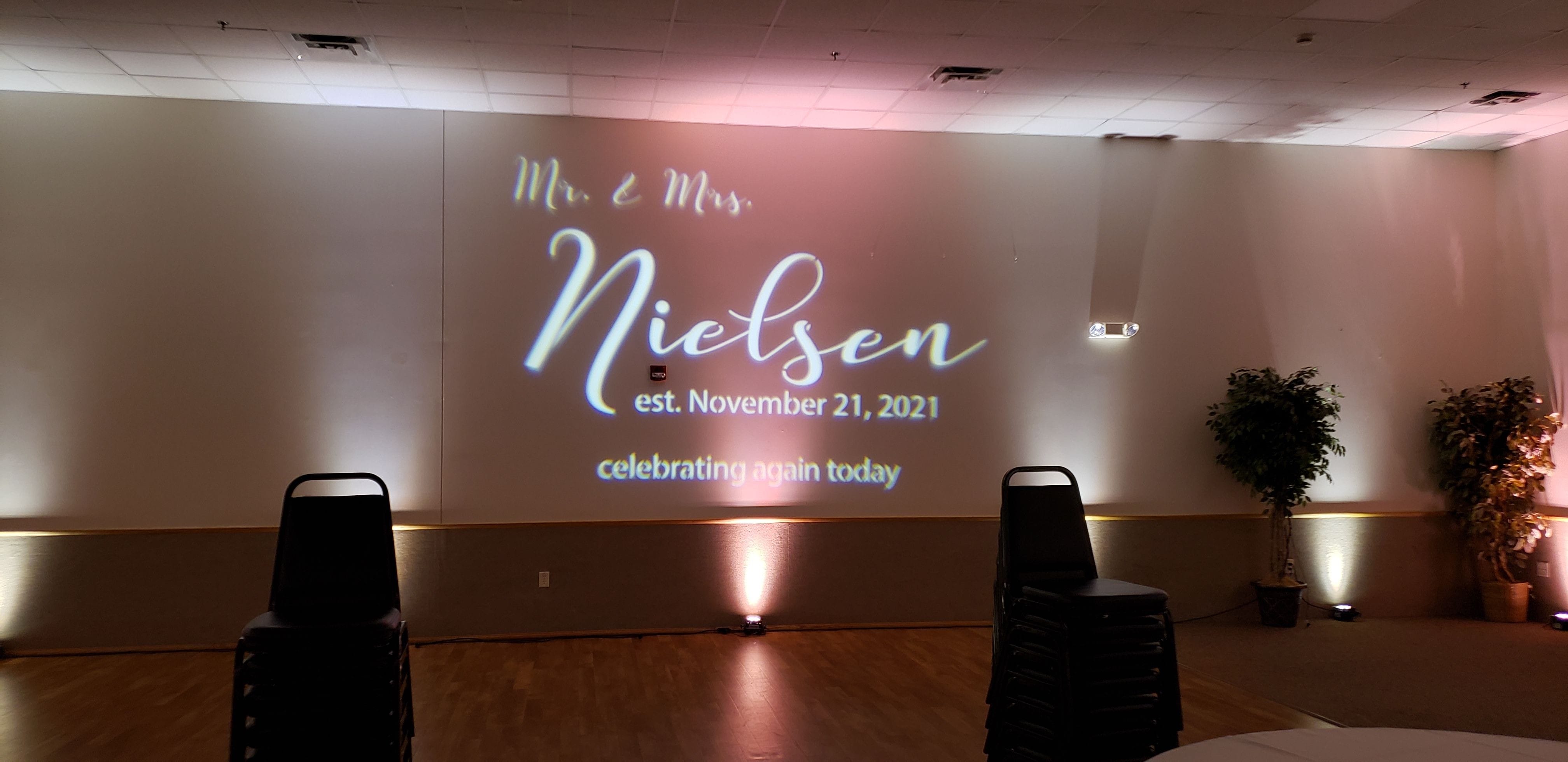 a wedding monogram on the walls of the AAD Shrine in Hermantown.