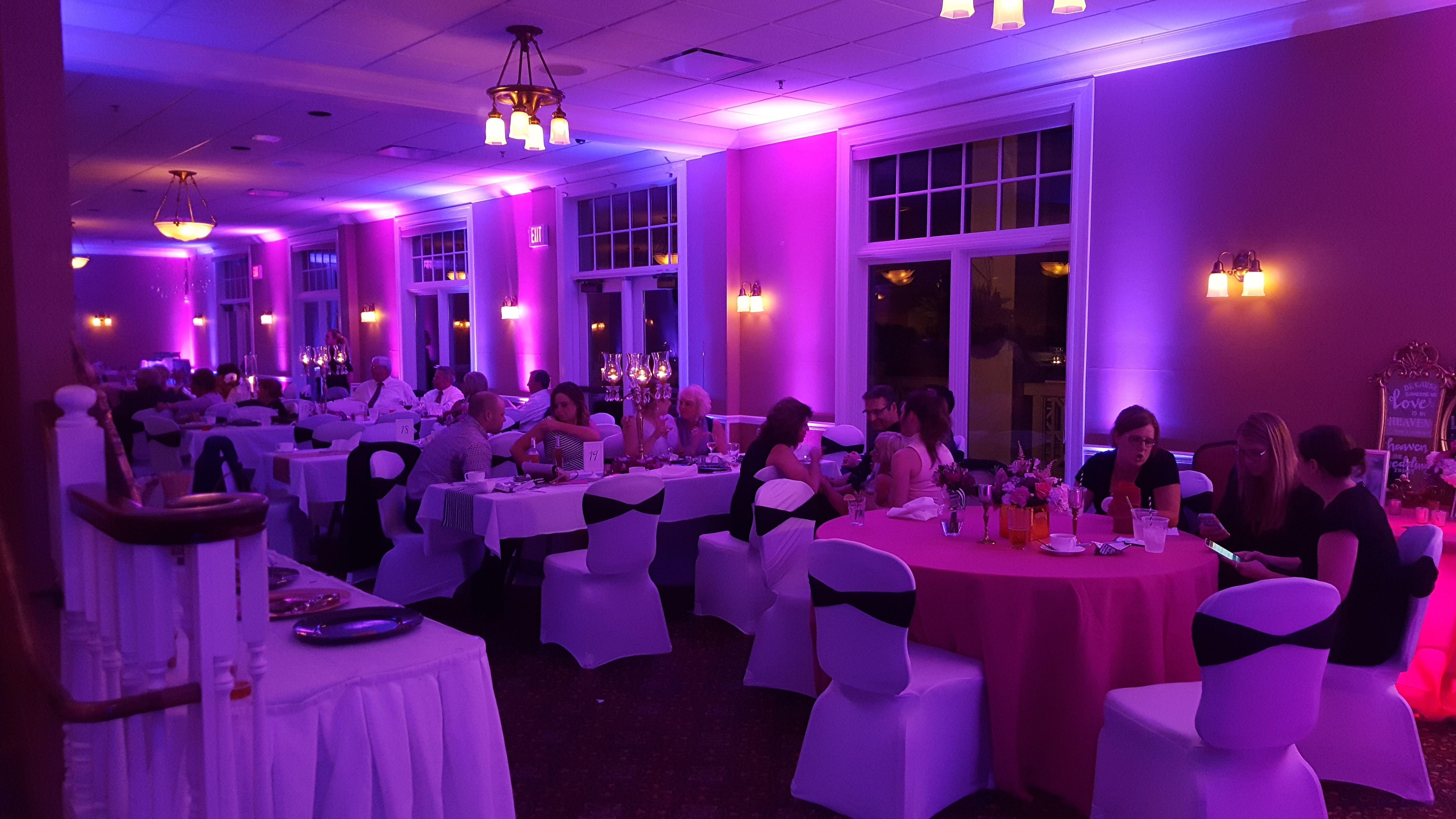 Northland Country Club wedding. Up lighting in two tone lavender.