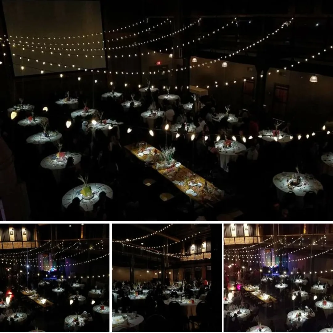 Wedding lighting at the Clyde with bistro and pin spots