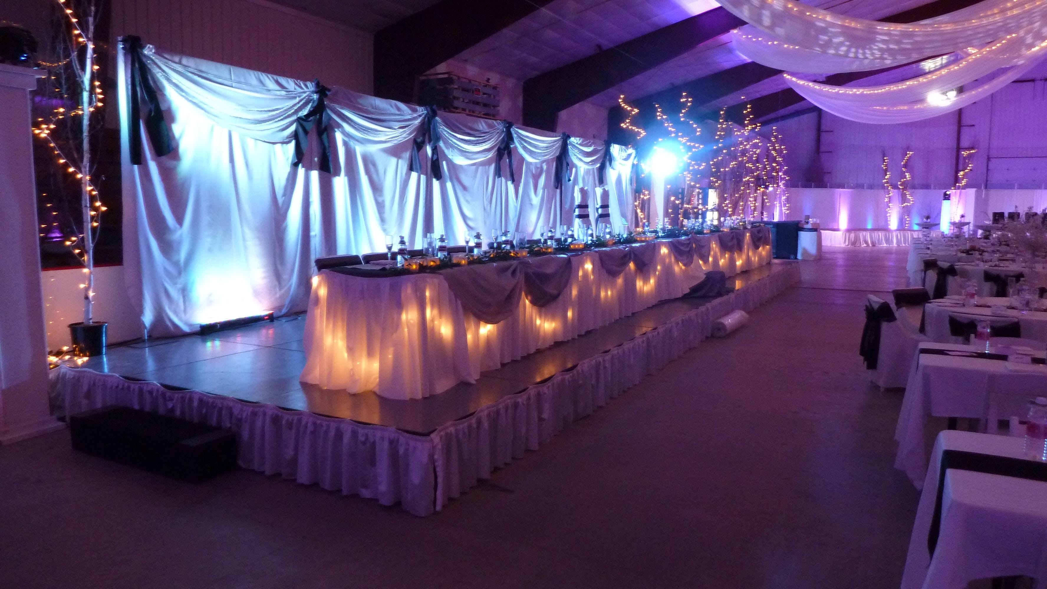Wedding lighting at the Park Falls, WI hockey arena.