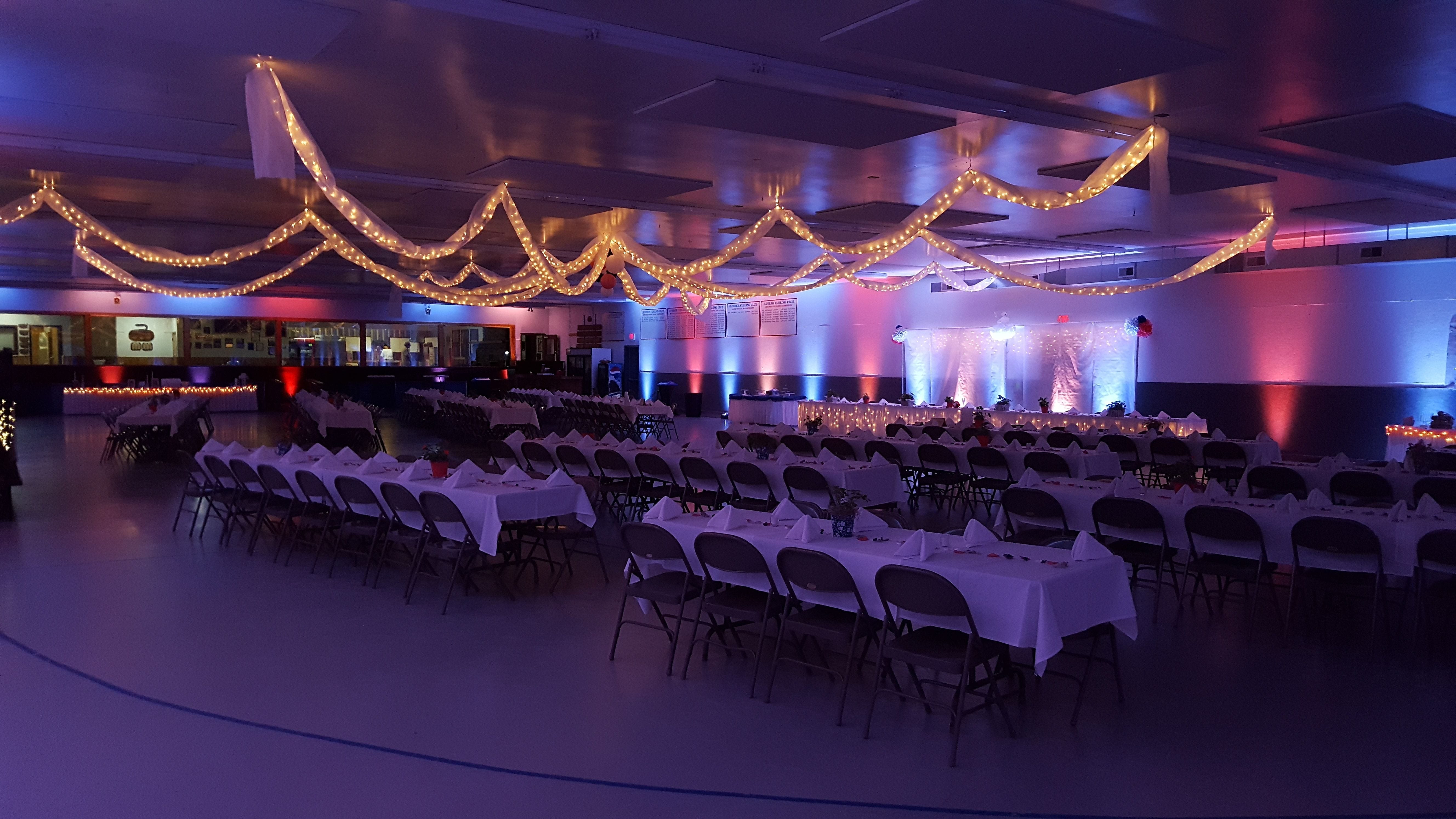 Superior Curling Club.
Up lighting in pink, coral and a lite blue for a wedding.